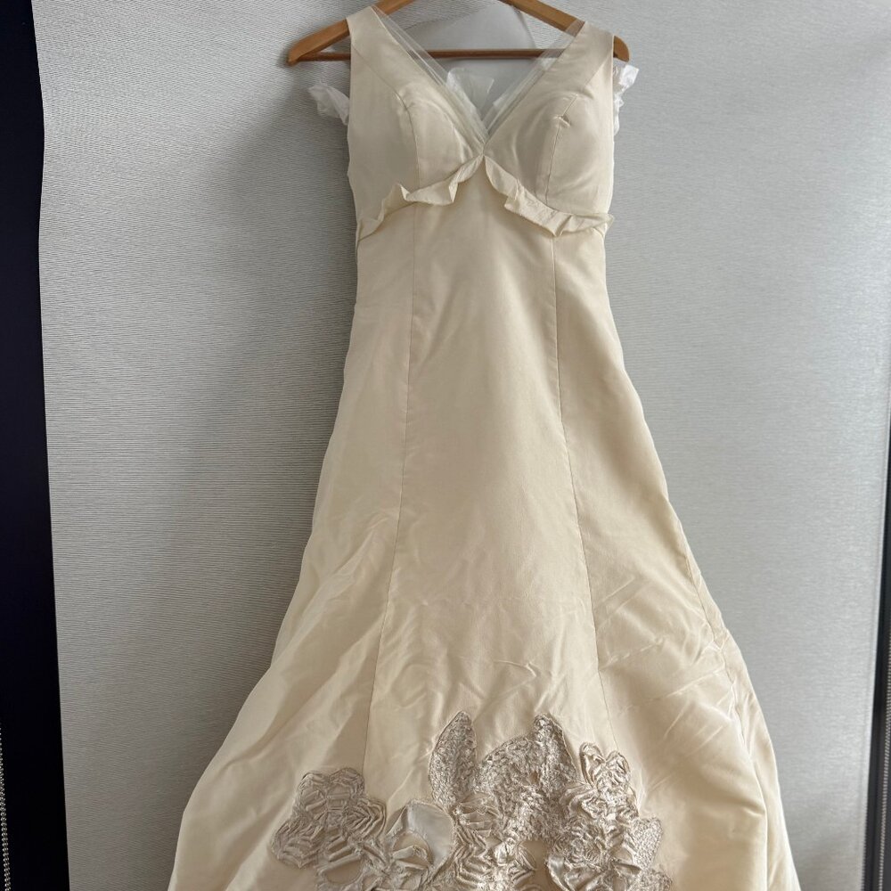 Vera Wang Cream Wedding Dress with Embroidered Hem